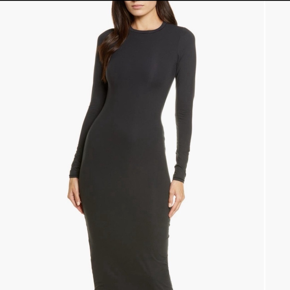NWT Skims FITS EVERYBODY CREW NECK LONG SLEEVE DRESS S Onyx